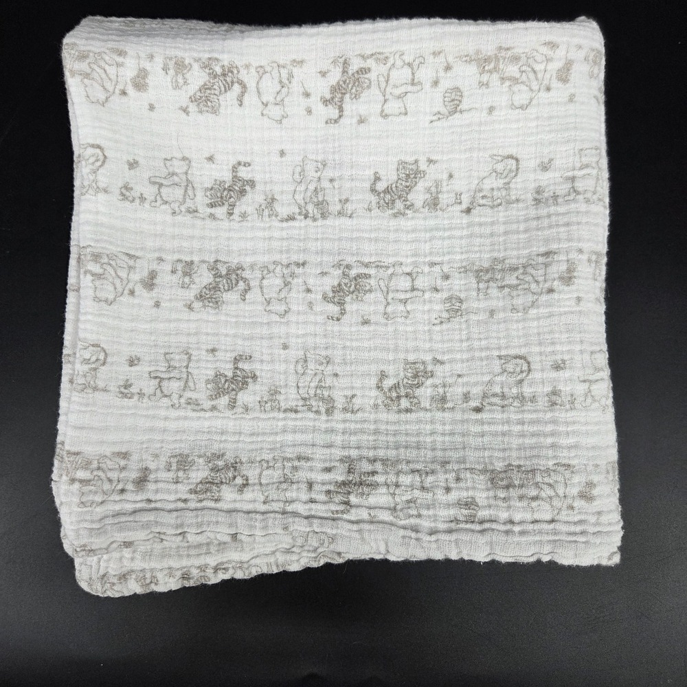 Aden + Anais Disney Baby Winnie the Pooh Cotton Muslin Swaddle Blanket White Tan
